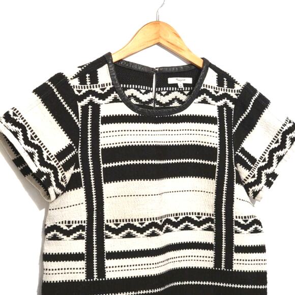 Madewell Crew Neck Striped Short Sleeve Knit Top Black White Geometric M - Picture 4 of 12